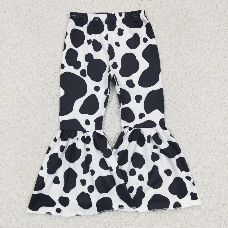 Trench Coats P0041 Girls Long Pants Cow Pattern Pants Milk Silk