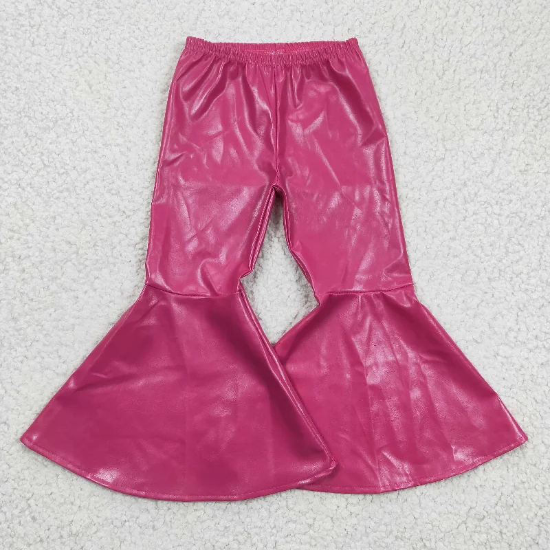 Workwear Jackets P0048 Rose Red Flared Leather Pants