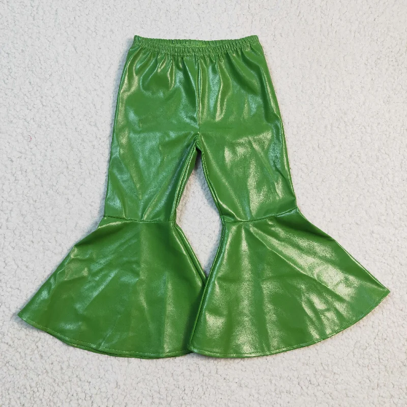 Printed Trousers P0051 Green Flared Leather Pants